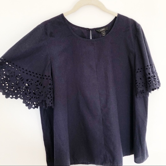 J. Crew Tops - J Crew Navy Flutter Sleeve Blouse Top Sz4